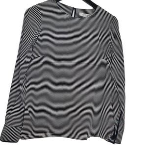 LK Bennet IBRI Silk Top Size 4 Navy Striped Crew Neck‎ Keyhole Back Long Sleeve